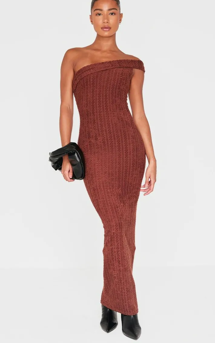 Chocolate Towel One Shoulder Maxi Dress
