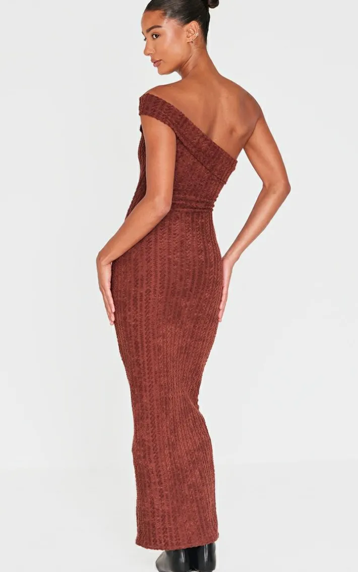 Chocolate Towel One Shoulder Maxi Dress
