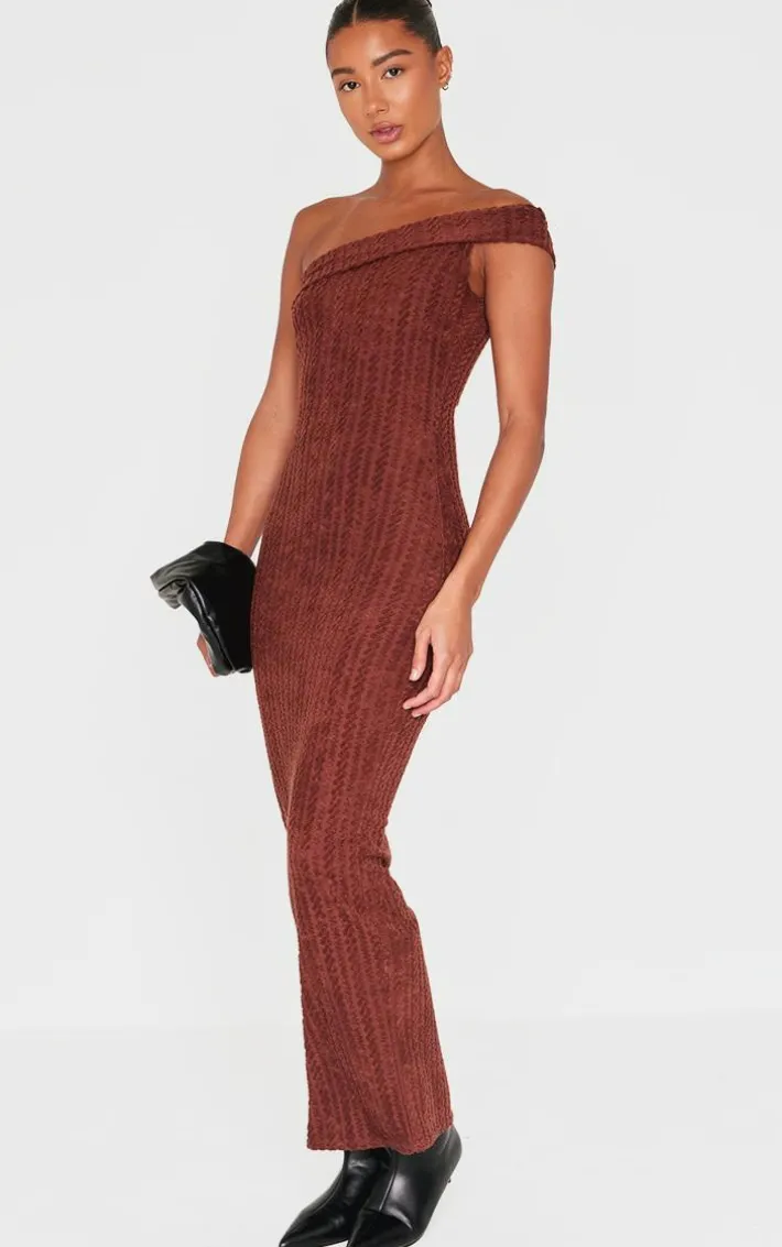 Chocolate Towel One Shoulder Maxi Dress