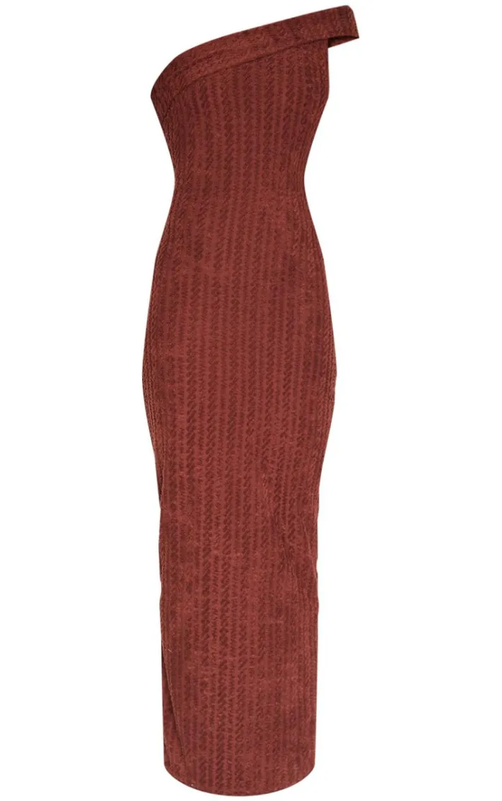 Chocolate Towel One Shoulder Maxi Dress