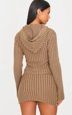 Chocolate Two Tone Knitted Zip Up Cardigan