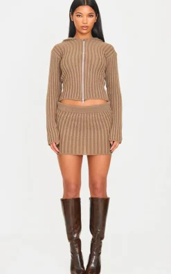 Chocolate Two Tone Knitted Mini Skirt