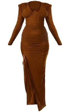 Chocolate Underwire Detail Ruched Mesh Midaxi Dress