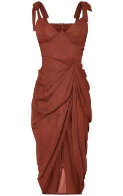 Chocolate Underwire Detail Draped Midi Dress