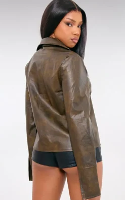 Chocolate Washed Faux Leather Tie Front Shirt
