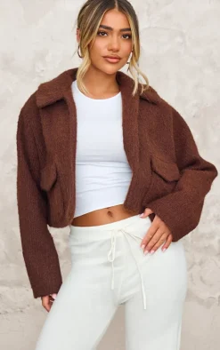 Chocolate Wool Look Pocket Detail Jacket