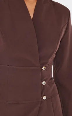 Chocolate Woven Button Detail Blazer Dress
