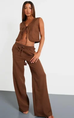 Chocolate Woven Mid Rise Wide Leg Pants