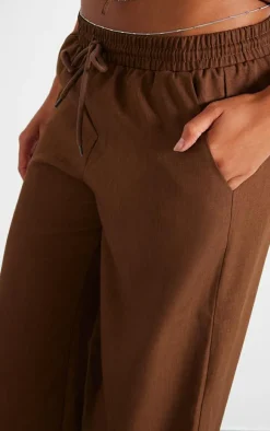 Chocolate Woven Mid Rise Wide Leg Pants