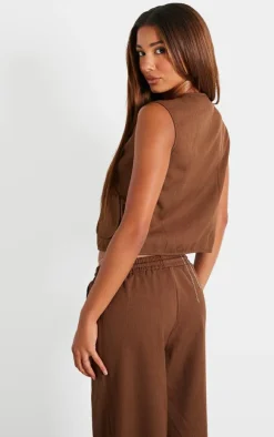 Chocolate Woven Tie Front Sleeveless Long Top