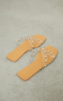 Clear Square Perspex Bow Studded Strap Slides