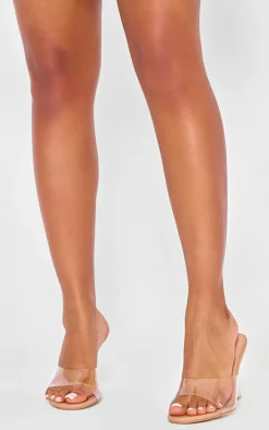 Clear Wide Fit PU Round Toe High Heeled Mules