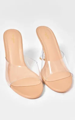 Clear Wide Fit PU Round Toe High Heeled Mules