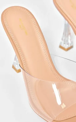 Clear Wide Fit PU Round Toe High Heeled Mules