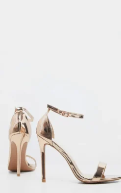 Clover Metallic Rose Gold Strap Heeled Sandal