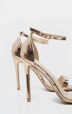 Clover Metallic Rose Gold Strap Heeled Sandal