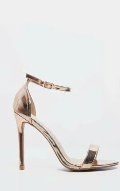 Clover Metallic Rose Gold Strap Heeled Sandal