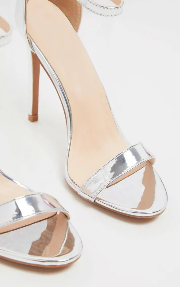 Clover Silver Metallic Strap Heeled Sandals