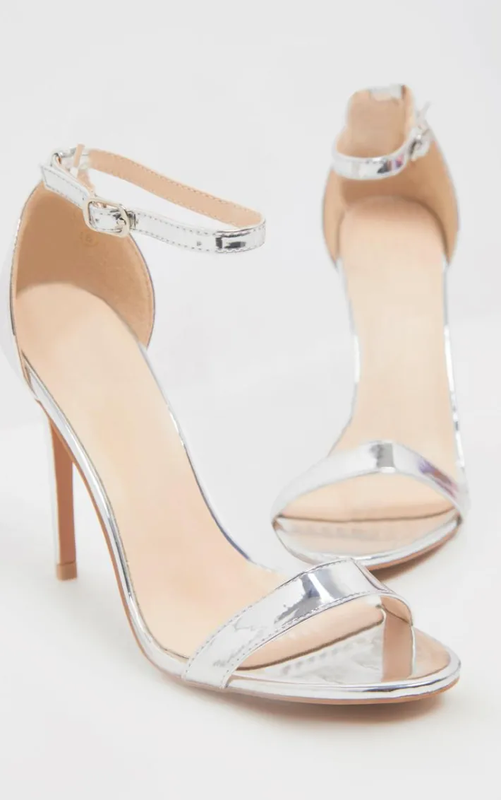 Clover Silver Metallic Strap Heeled Sandals