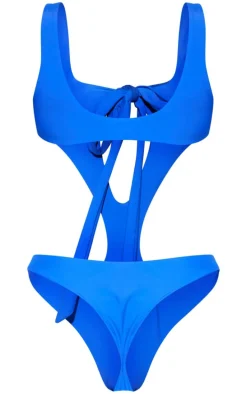 Cobalt Blue Cut Out Tie Swimsuit