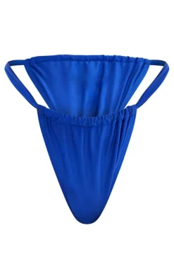 Cobalt Blue Ruched Tanga Bikini Bottoms
