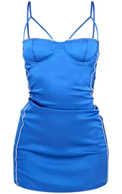Cobalt Diamante Trim Underwire Satin Bodycon Dress