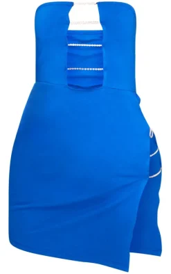 Cobalt Jersey Bandeau Diamante Trim Detail Bodycon Dress