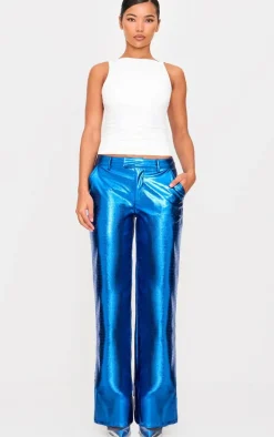 Cobalt Metallic Crocodile Faux Leather Pants
