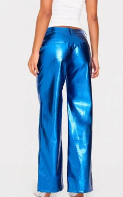 Cobalt Metallic Crocodile Faux Leather Pants