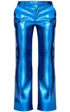 Cobalt Metallic Crocodile Faux Leather Pants