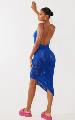 Cobalt Open Knit Frill Detail Midi Dress