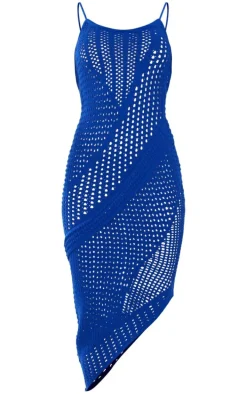 Cobalt Open Knit Frill Detail Midi Dress