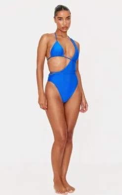 Cobalt Plait Detail Asymmetric Swimsuit
