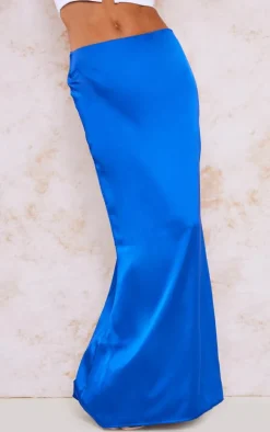 Cobalt Satin Low Rise Maxi Skirt