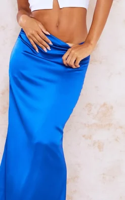 Cobalt Satin Low Rise Maxi Skirt