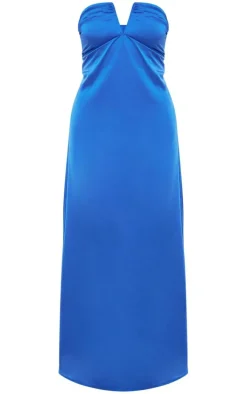 Cobalt Satin V Bar Floaty Bandeau Maxi Dress