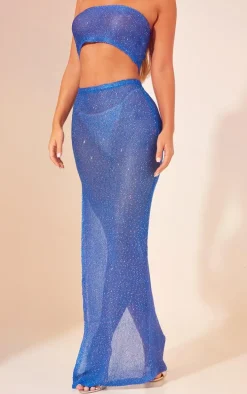 Cobalt Sequin Knitted Maxi Skirt