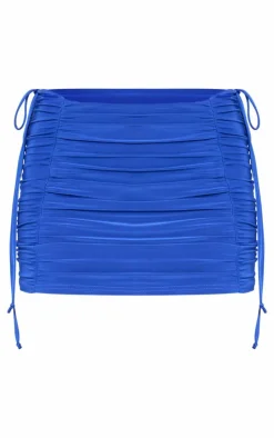 Cobalt Slinky Double Ruched Mini Skirt