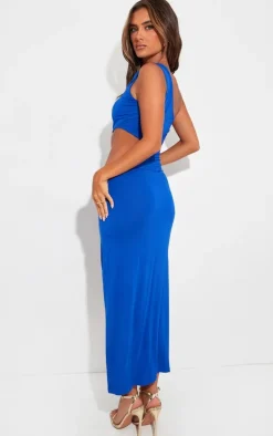 Cobalt Slinky One Shoulder Trim Detail Cut Out Midaxi Dress