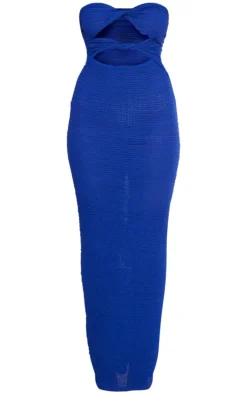 Cobalt Textured Bandeau Twist Cut Out Maxi Dress