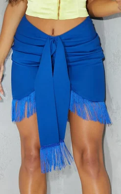 Cobalt Woven Tassel Wrap Skirt