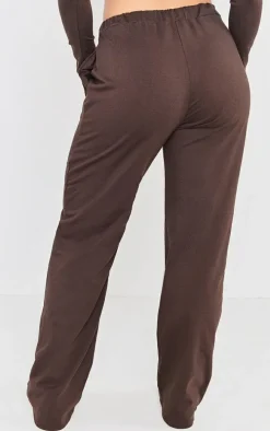 Coffee Cotton Jersey Wide Leg Pants