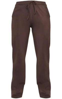 Coffee Cotton Jersey Wide Leg Pants