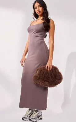 Coffee Knitted Strappy Maxi Dress