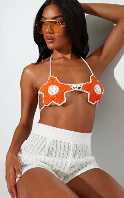 Coral Floral Crochet Knit Bralet
