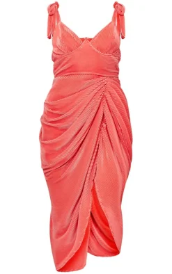 Coral Plisse Underwired Drape Midaxi Dress