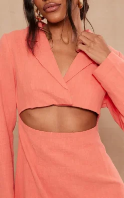 Coral Premium Linen Look Cut Out Blazer Dress