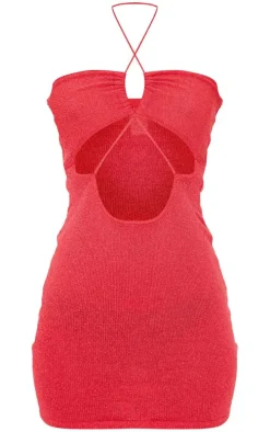 Coral Towel Knit Cross Front Mini Dress