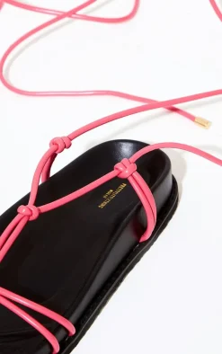 Coral Wide Fit PU Knot Lace Up Flat Sandals