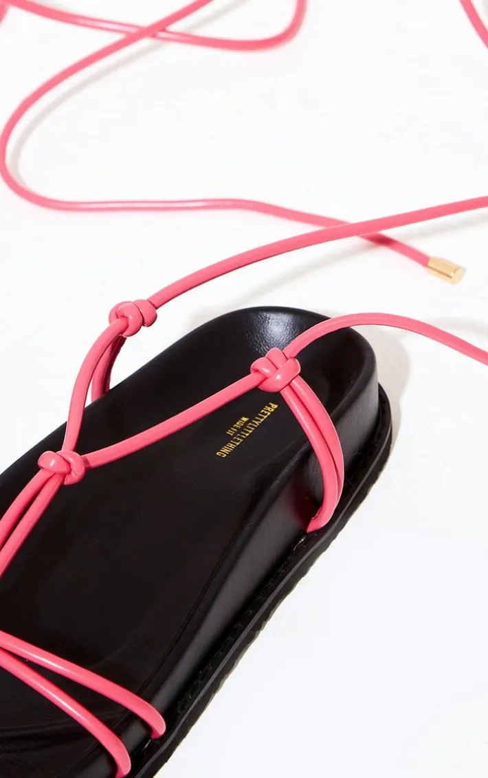 Coral Wide Fit PU Knot Lace Up Flat Sandals